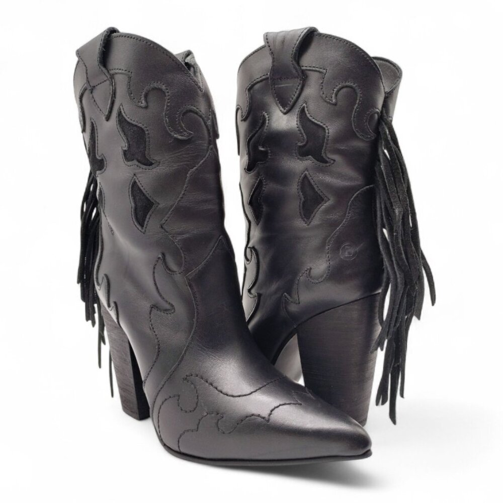 Dingo Lady's Night Women's Size 7 M Black Fringe Leather Western Ankle Booties